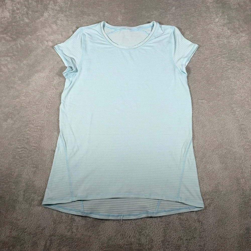 Lululemon‎ Another Mile Shirt Womens 4 Blue Stripe Short Sleeve Crew Running
